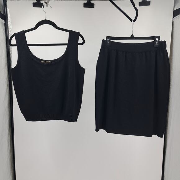 St. John Basics Tank Top And Skirt Set L 12 Santana Knit Crop Mini Vintage Black - Picture 1 of 12